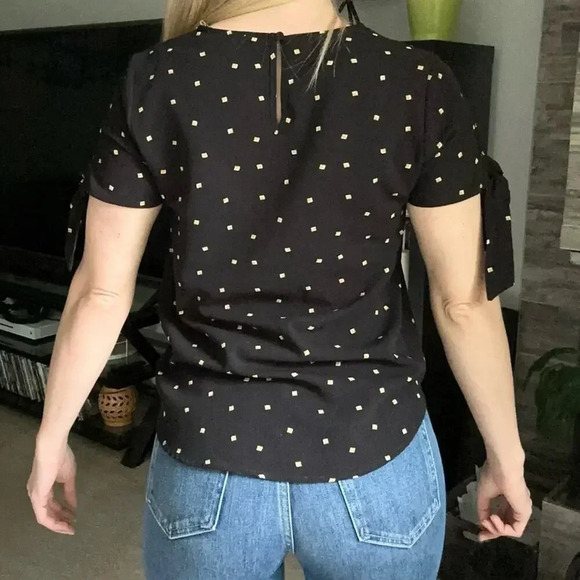 Anthropologie MINE Black Tie Short Sleeve Blouse Top Small - Picture 3 of 7